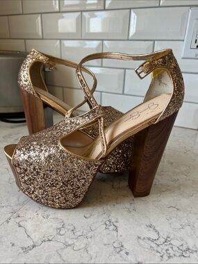 Disco Gold Glitter Platform - Jessica Simpson Dani Sz 11